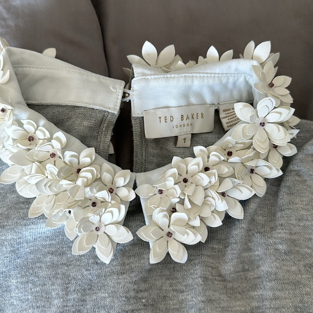 Ted Baker Nansea Floral Collar Mockable Grey Sweater - Picture 9 of 12